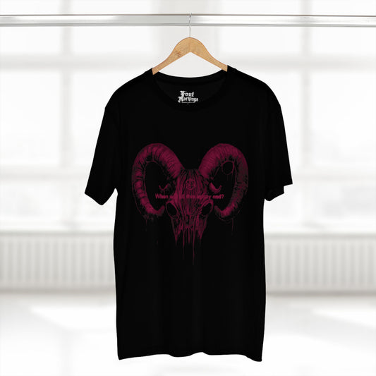 Black gnoll skull tee shown hanging
