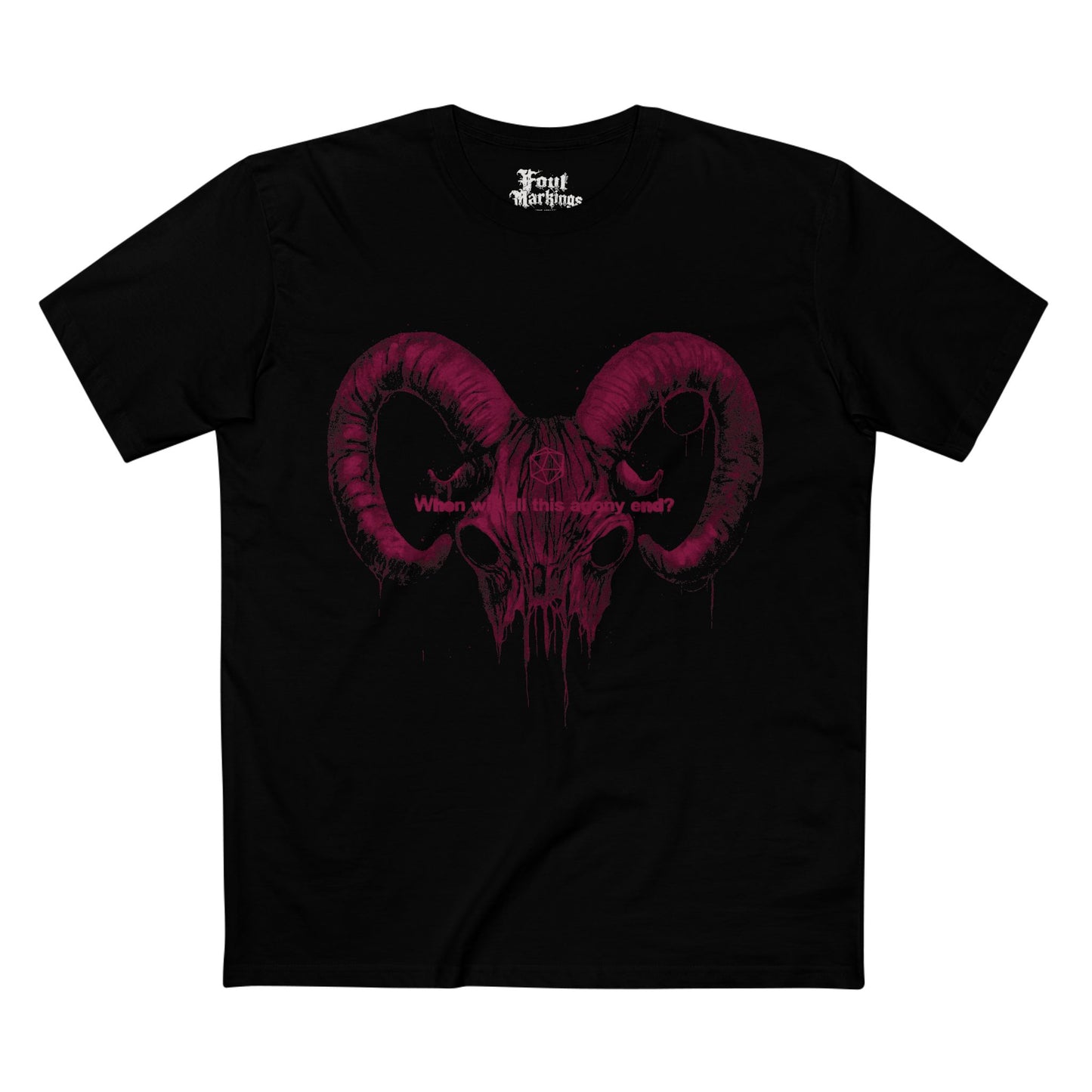 Black tee with a white gnoll skull graphic, front view