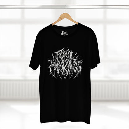 Black Foul Markings logo tee shown hanging