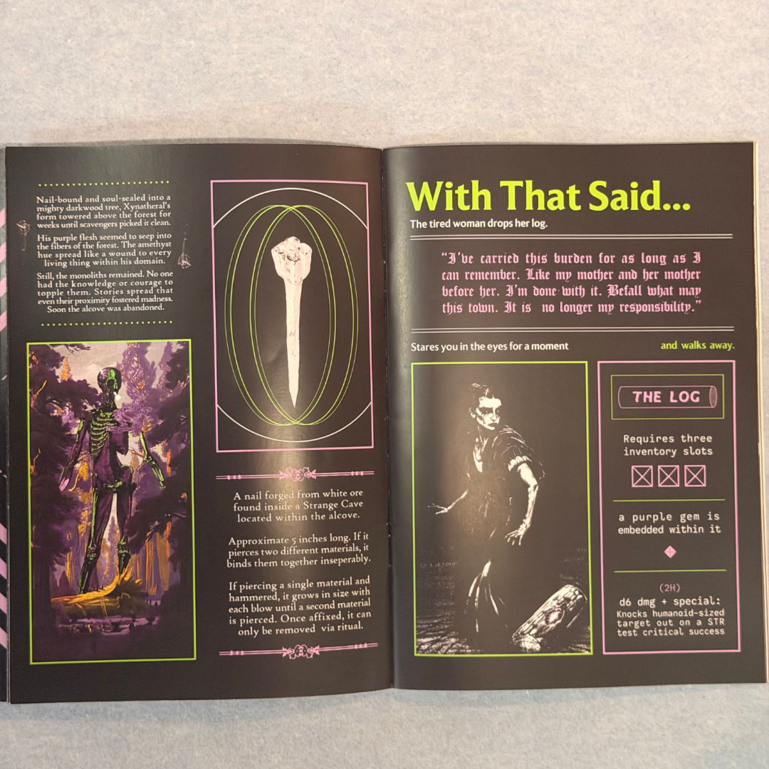 Interior spread, With That Said, beside The Log item entry