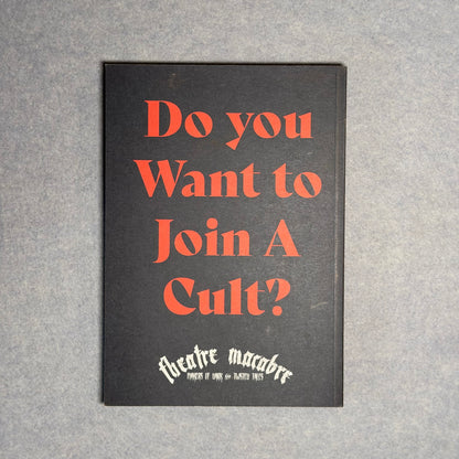 Back cover in black with the line Do you want to join a cult in red