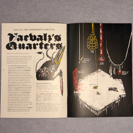 Interior spread, Vacvalt's Quarters, beside a treasure room illustration