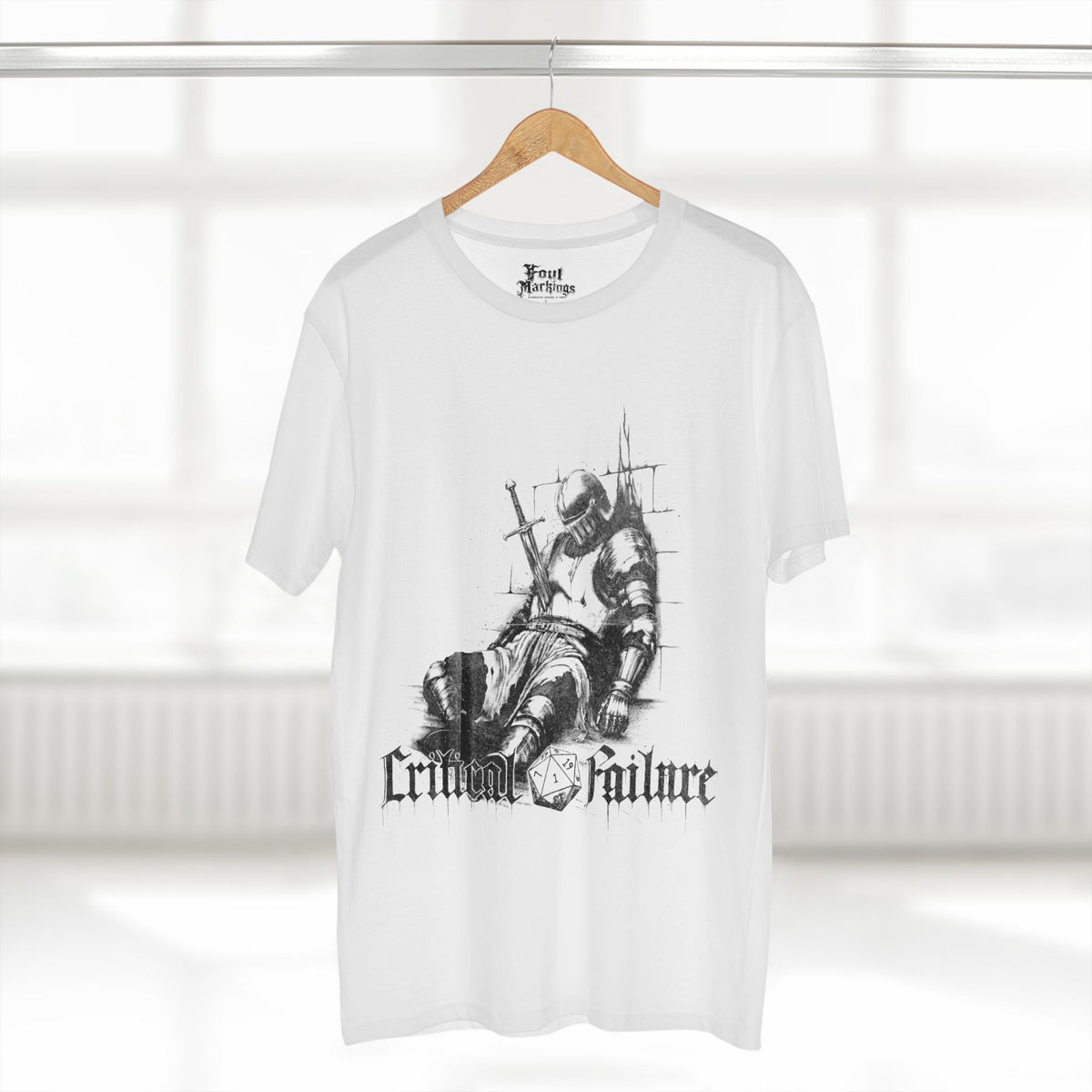 White tee with an alternate dead knight graphic, front view