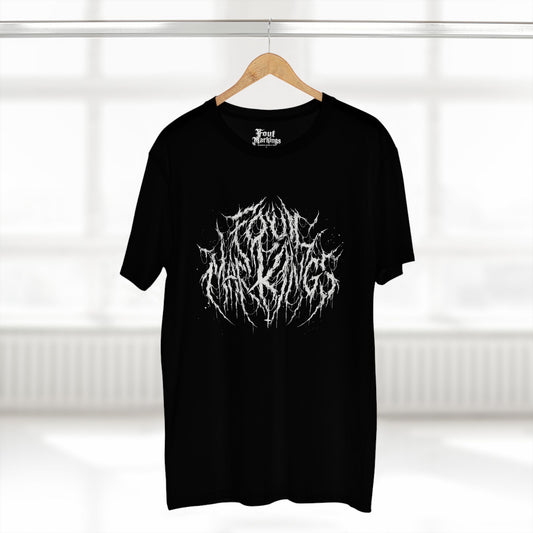 Black Foul Markings logo tee shown hanging