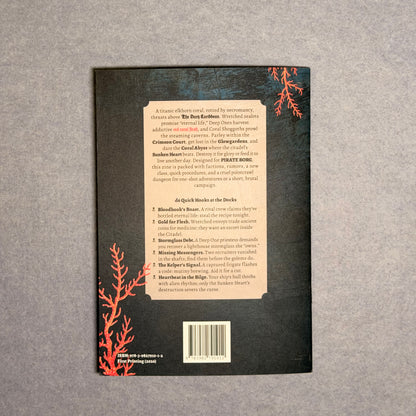 Back cover with the adventure blurb and six quick hooks at the docks